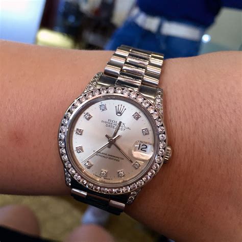 ladies 18k white gold rolex datejust diamond president|oyster perpetual Datejust diamond bezel.